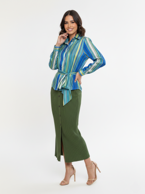 Saia Verde Canelada Zara Tamanho M